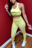 Light yellow Milk Silk Fashion Sexy Letter Patchwork Two Piece Suits pencil Sleeveless Two Pieces