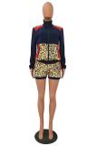 Wine Red Polyester Fashion adult Casual Leopard Print Two Piece Suits Patchwork pencil Long Sleeve