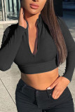 Grey Sexy Solid Split Joint O Neck Mid Waist Tops