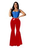 Red PU Zipper Fly Sleeveless Mid Zippered Solid Patchwork Boot Cut Pants