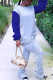 Blue Fashion Casual Patchwork Fold O Neck Long Sleeve Two Pieces