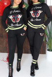 Red Fashion Casual Butterfly Print Basic O Neck Long Sleeve Two Pieces