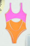 Rose Red Sweet Patchwork Backless Swimwears