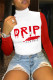 White Fashion Casual Letter Print Patchwork Letter Turtleneck Tops