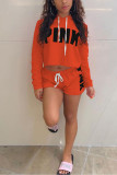 Blue Sportswear Print Hooded Collar Long Sleeve Two Pieces