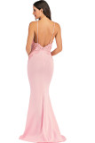 Pink Polyester Sexy Spaghetti Strap Sleeveless Slip Step Skirt Floor-Length lace Solid Club Dresses