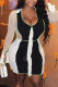 Black Fashion Sexy Patchwork Tear V Neck Long Sleeve Dresses