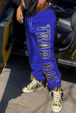 Blue Casual Sportswear Letter Print Letter Regular Trousers