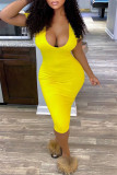 Red Fashion Sexy Solid Basic V Neck Short Sleeve Dress