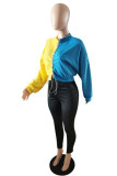 Yellow and blue Street Patchwork Patchwork O Neck Long Sleeve Regular Sleeve Two Pieces