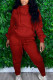 Red Fashion Casual Adult Spandex Solid Draw String Hooded Collar Plus Size