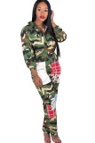 Camouflage Casual Print Polyester Long Sleeve Turndown Collar