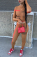 Brownness Casual Print See-through Half A Turtleneck Long Sleeve Two Pieces