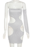 Grey Sexy Solid Hollowed Out Off the Shoulder Dresses