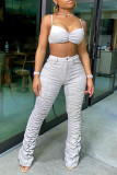 Black Casual Solid Draped asymmetrical Boot Cut Sleeveless Two Pieces