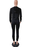 Dark Gray Sexy Casual Blends Solid Draw String Pocket Hooded Collar Long Sleeve Regular Sleeve Regular Two Pieces