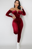 purple Sexy Solid Two Piece Suits pencil Long Sleeve Two-piece Pants Set