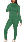 Green Polyester Fashion Sexy Active Casual Europe and America Solid Straight Long Sleeve Two Pieces