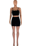 Black Fashion Casual adult Ma'am Solid Two Piece Suits A-line skirt Sleeveless Two Pieces