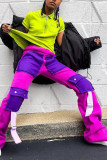 purple Fashion Casual Street Blends Patchwork Split Joint Pocket Straight Bottoms