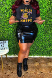 Black Fashion Casual Print Basic O Neck T-Shirts