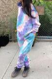 multicolor Daily Print Patchwork Tie-dye Hooded Collar Long Sleeve Two Pieces