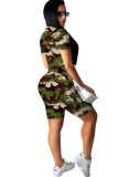 Green Sexy Patchwork Gradient Print Two Piece Suits Camouflage pencil Short Sleeve