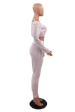 Pink Sexy Solid Patchwork Bateau Neck Nine Points Sleeve Two Pieces