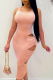 Pink Sexy Solid Patchwork U Neck Pencil Skirt Dresses