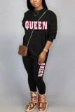 Blue Casual Print O Neck Long Sleeve Two Pieces