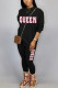 Black Casual Print O Neck Long Sleeve Two Pieces