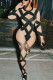 Khaki Sexy Print Hollowed Out O Neck Long Sleeve Two Pieces