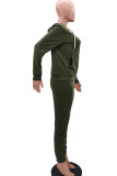 Army Green Fashion Casual Adult Polyester Solid Pocket Hooded Collar Long Sleeve Regular Sleeve Regular Two Pieces