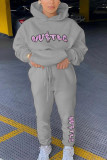 Beige Fashion Casual Letter Print Letter Hooded Collar Long Sleeve Two Pieces