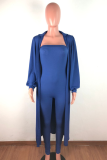 Light Blue Casual Solid Split Joint Turndown Collar Long Sleeve Two Pieces