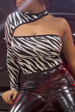 White Fashion Sexy Print Hollowed Out Backless O Neck Tops
