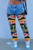 Baby Blue Fashion Casual Patchwork Patchwork Mid Waist Regular Jeans