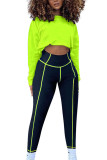 Fluorescent green Fashion Sexy Adult Polyester Patchwork Solid Split Joint O Neck Long Sleeve Regular Sleeve Regular Two Pieces
