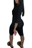 Black Fashion Active adult Ma'am Solid Zippered Two Piece Suits pencil Long Sleeve Two Pieces