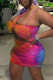 Red Fashion Sexy Print Hollowed Out Backless Spaghetti Strap Sleeveless Dress