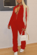 Red Sexy Solid Patchwork Zipper Collar Skinny Jumpsuits