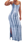Blue and gray Fashion Sexy adult Green Khaki purple Dark Blue Blue and gray Off The Shoulder Sleeveless Slip Pencil Dress Ankle-Length Print Patchwork split Tie and dye Dresses