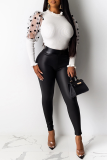 Red Sweet Patchwork Mesh Half A Turtleneck Tops