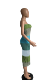 Green Sexy Striped Split Joint Off the Shoulder Pencil Skirt Dresses