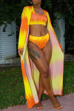 Yellow Fashion Sexy Print Cardigan Swimwears Three-piece Set