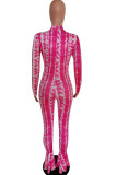 White Casual Print Split Joint O Neck Regular Jumpsuits