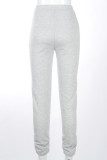 Light Gray Casual Solid Fold Regular High Waist Pencil Bottoms