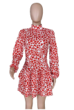 Red White Sexy Print Patchwork Half A Turtleneck A Line Dresses