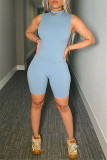 Blue Fashion Casual Solid Basic O Neck Sleeveless Skinny Romper