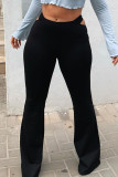 Black Sexy Casual Solid Without Belt Regular High Waist Speaker Trousers